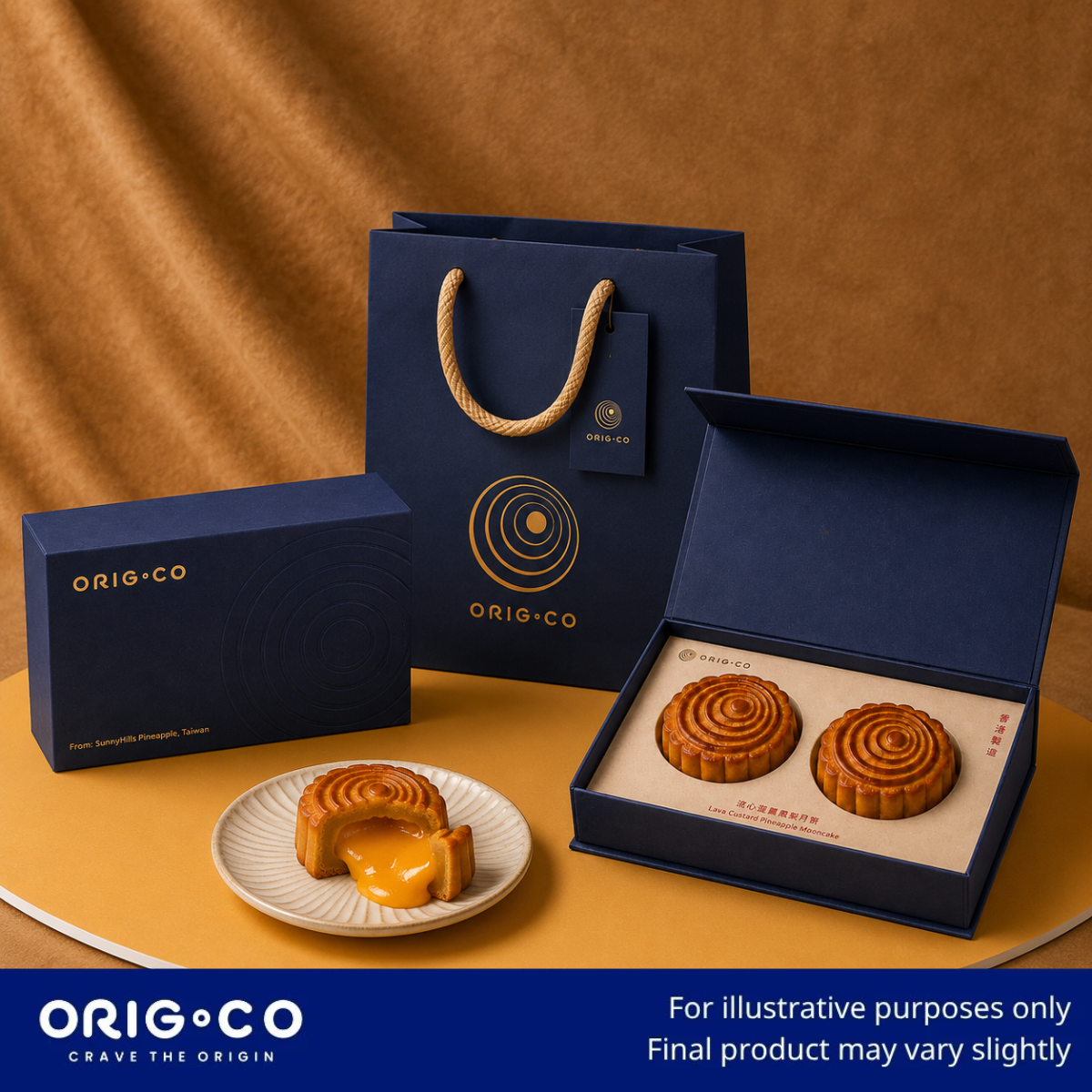 ORIG.CO - Lava Custard Pineapple Mooncake (2pcs) - Made with SunnyHills Pineapple [PREORDER]