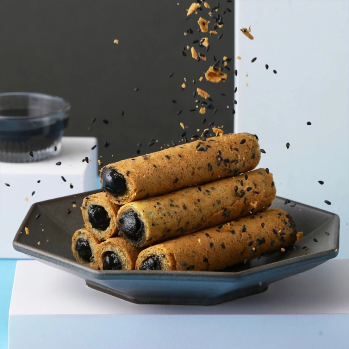 Hiwalk - Black Sesame Filled Extra Thick Egg Rolls (4 packs/ 8 rolls in a box)