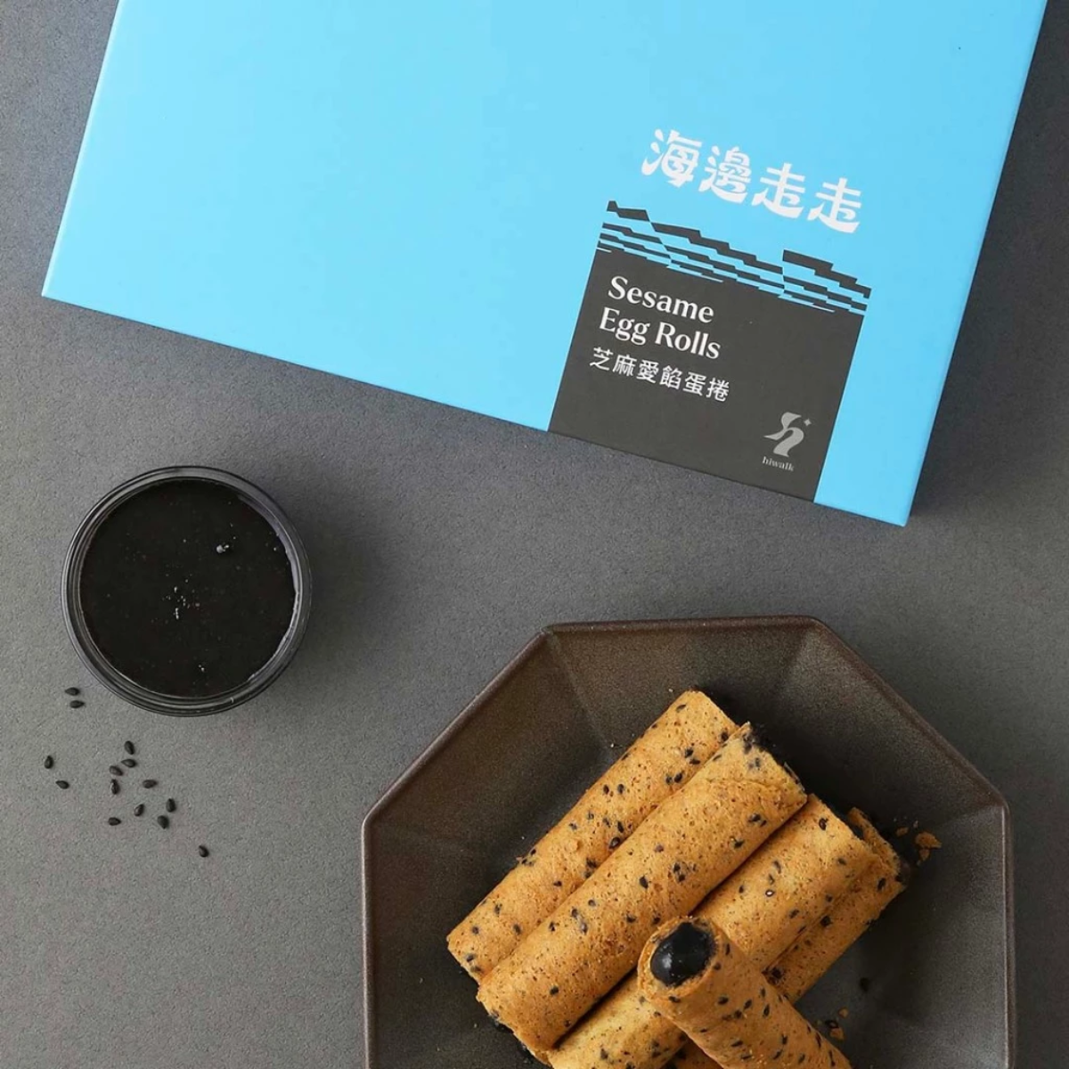 Hiwalk - Black Sesame Filled Extra Thick Egg Rolls (4 packs/ 8 rolls in a box)