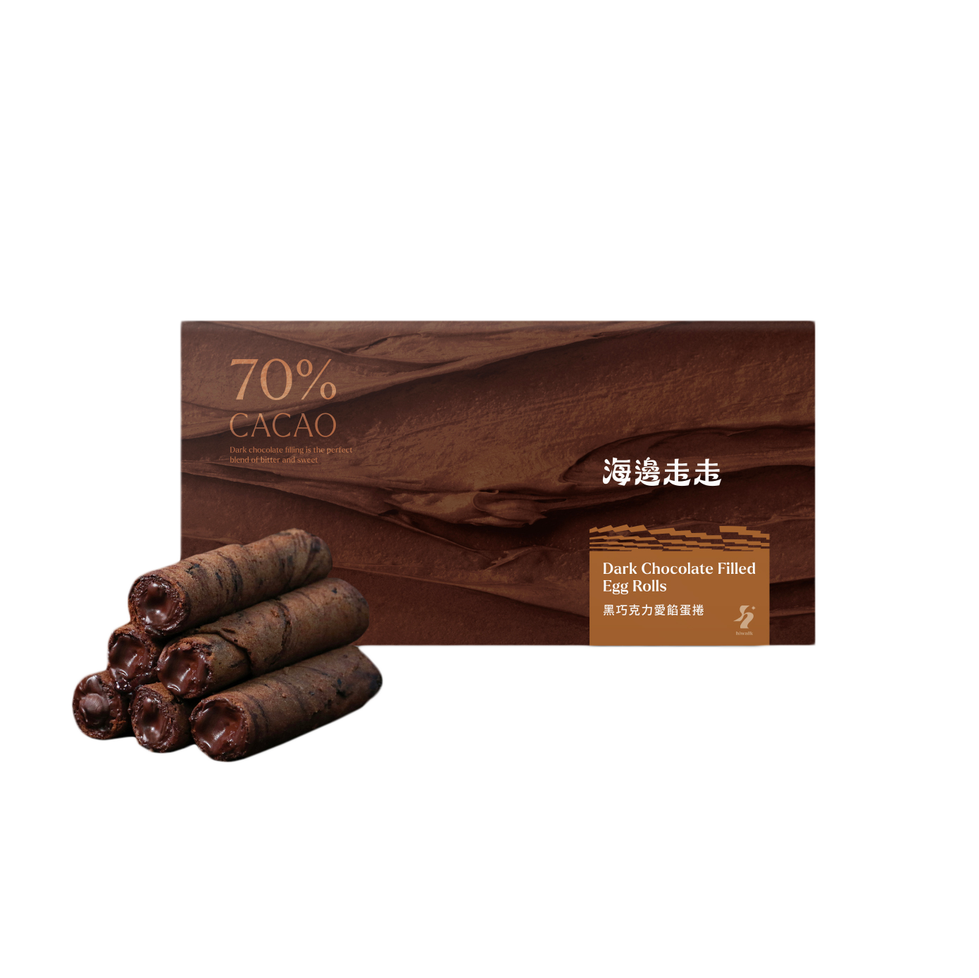 Hiwalk - 70% Dark Chocolate Filled Extra Thick Egg Rolls (8 rolls in a box)